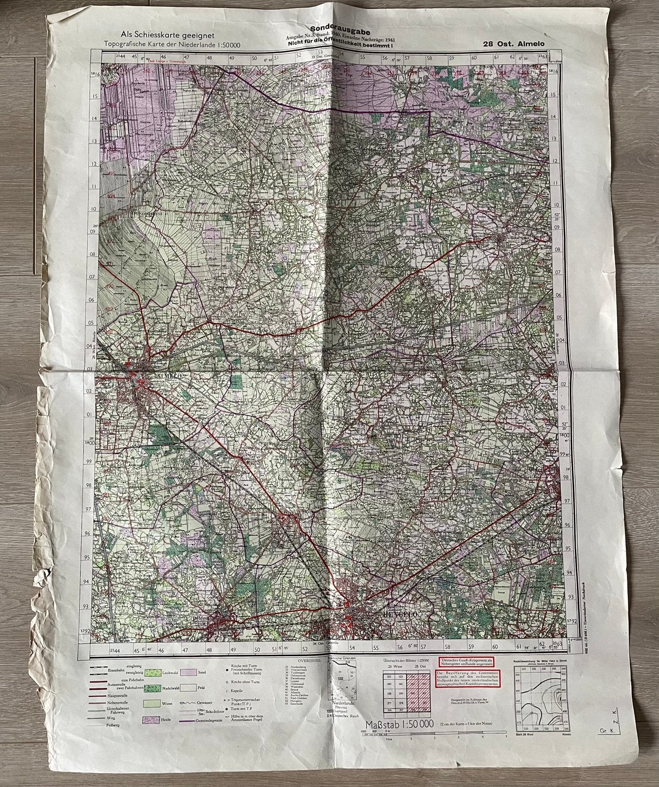 Duitse stafkaart 28 ost. Almelo 1941, Verzamelen, Ophalen of Verzenden, Nederland