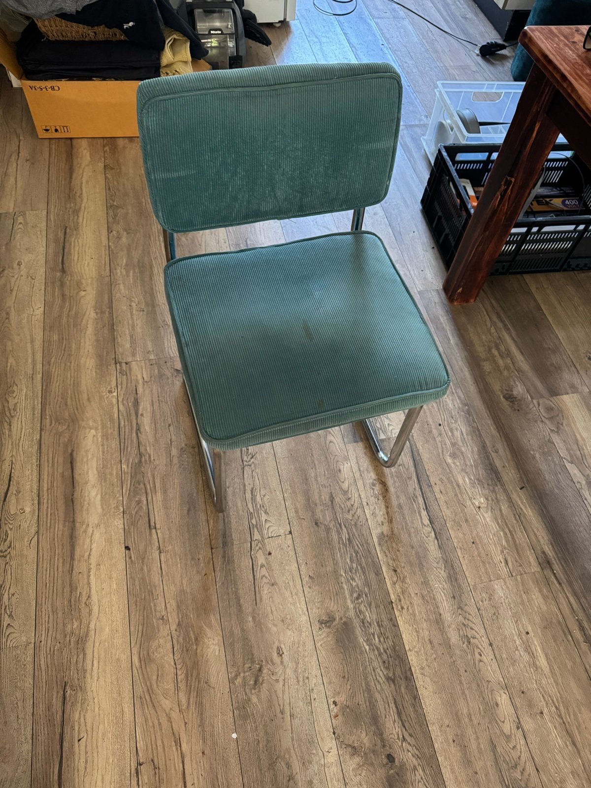 4x Eettafel stoelen - Groen ribstof, Gebruikt, Overige kleuren, Ophalen of Verzenden, Vier
