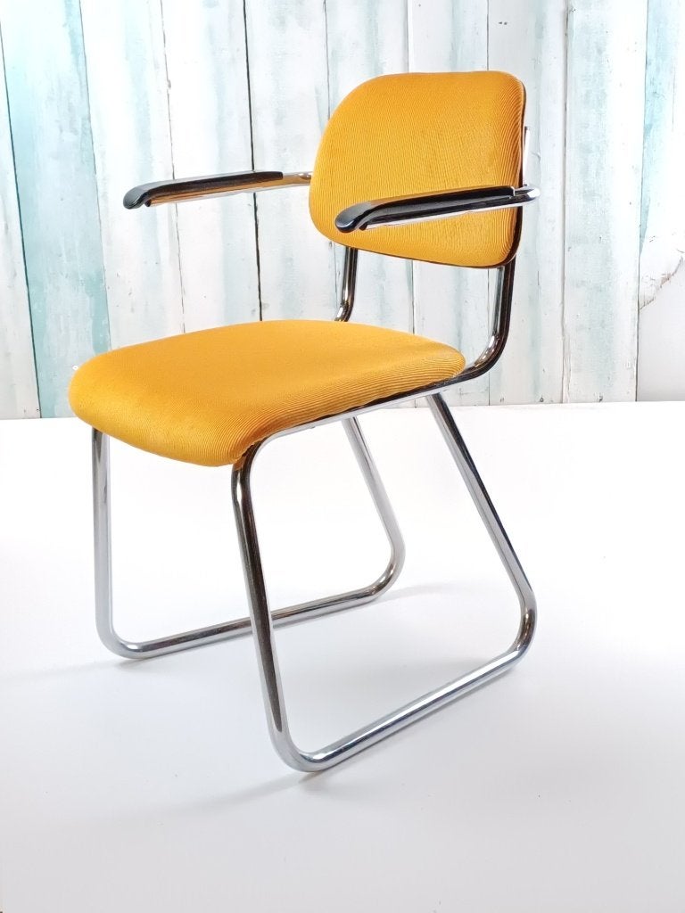 Vintage design stoel met buisframe, Ophalen, Gebruikt, Blauw, Overige materialen