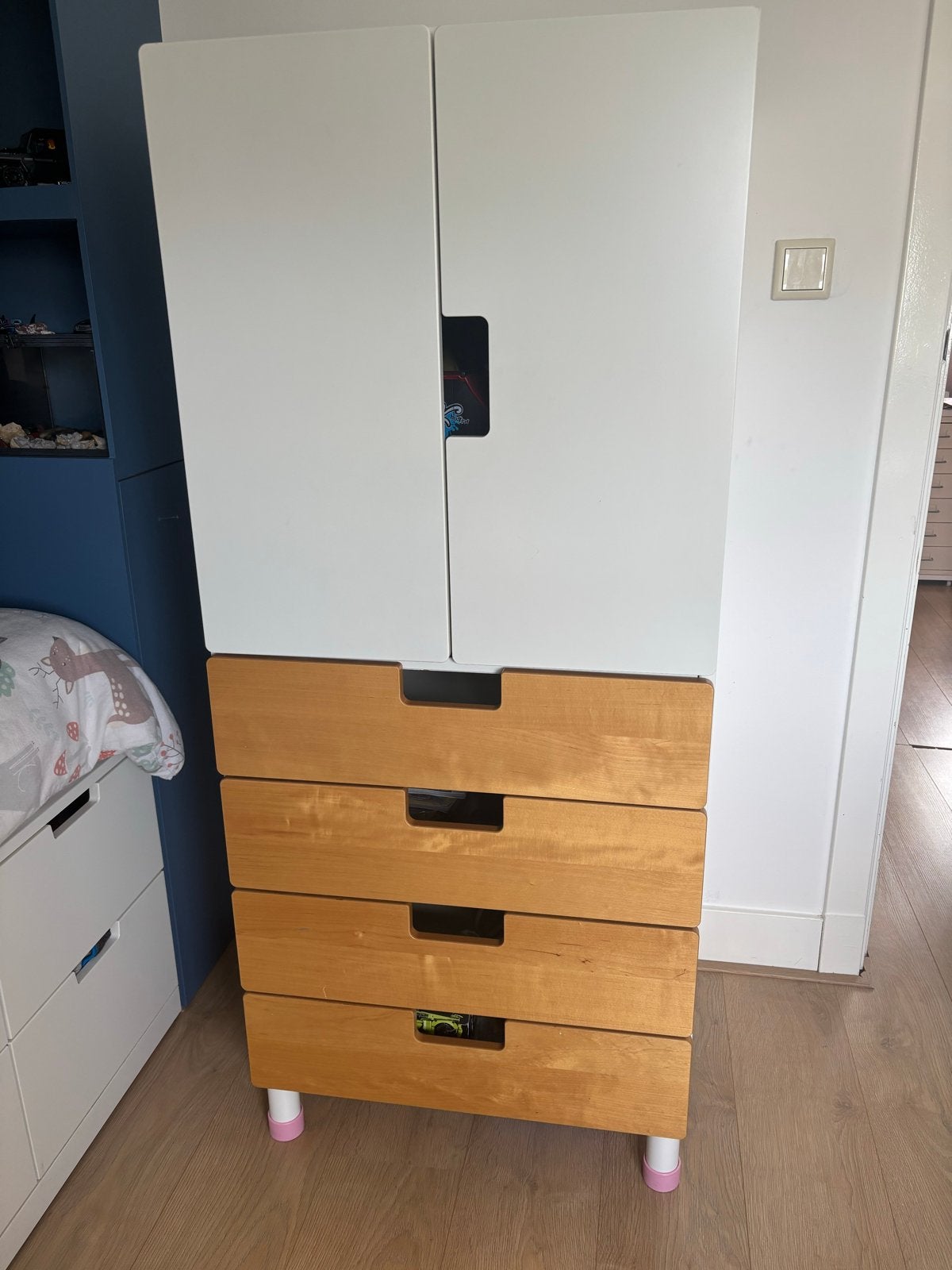 Ikea Stuva Kledingkast met lades - wit/hout, Ophalen, Gebruikt, Met deur(en), 50 tot 100 cm