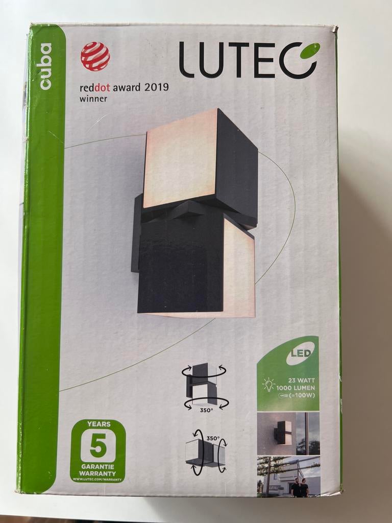 LUTEC Cuba design LED buitenlamp - nieuw in doos, Tuin en Terras, Ophalen, Minder dan 50 watt, Wandlamp, Netvoeding