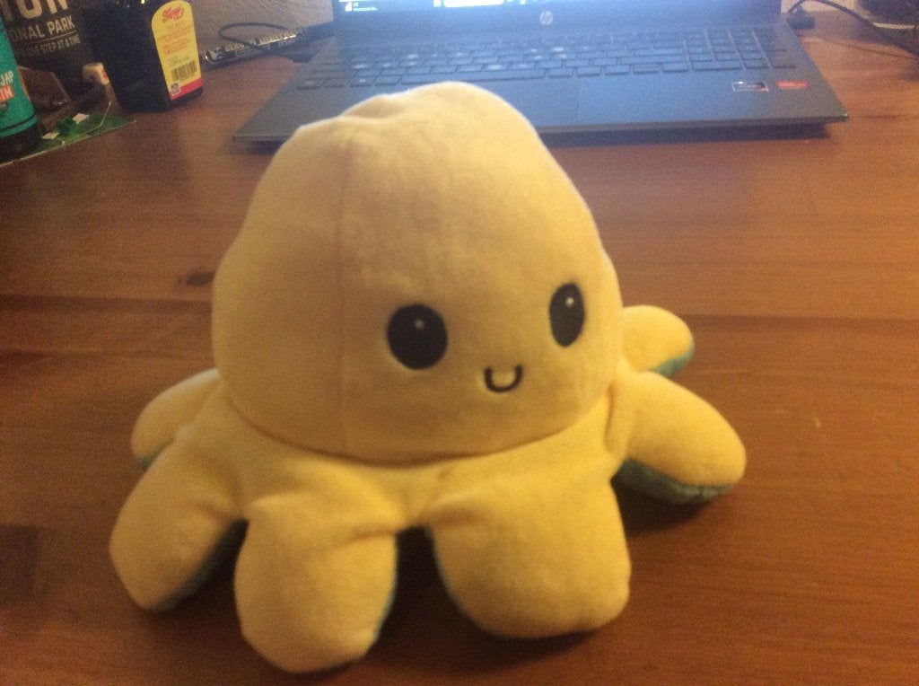 Binnenstebuiten octopus blij / boos knuffel, Ophalen of Verzenden, Meerkleurig, Overige typen