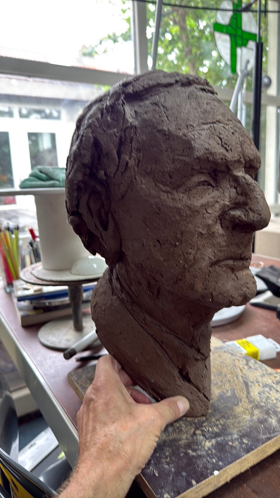 Levensecht portret van oude man. Keramiek, Tuin en Terras, Ophalen, Zo goed als nieuw, Overige materialen