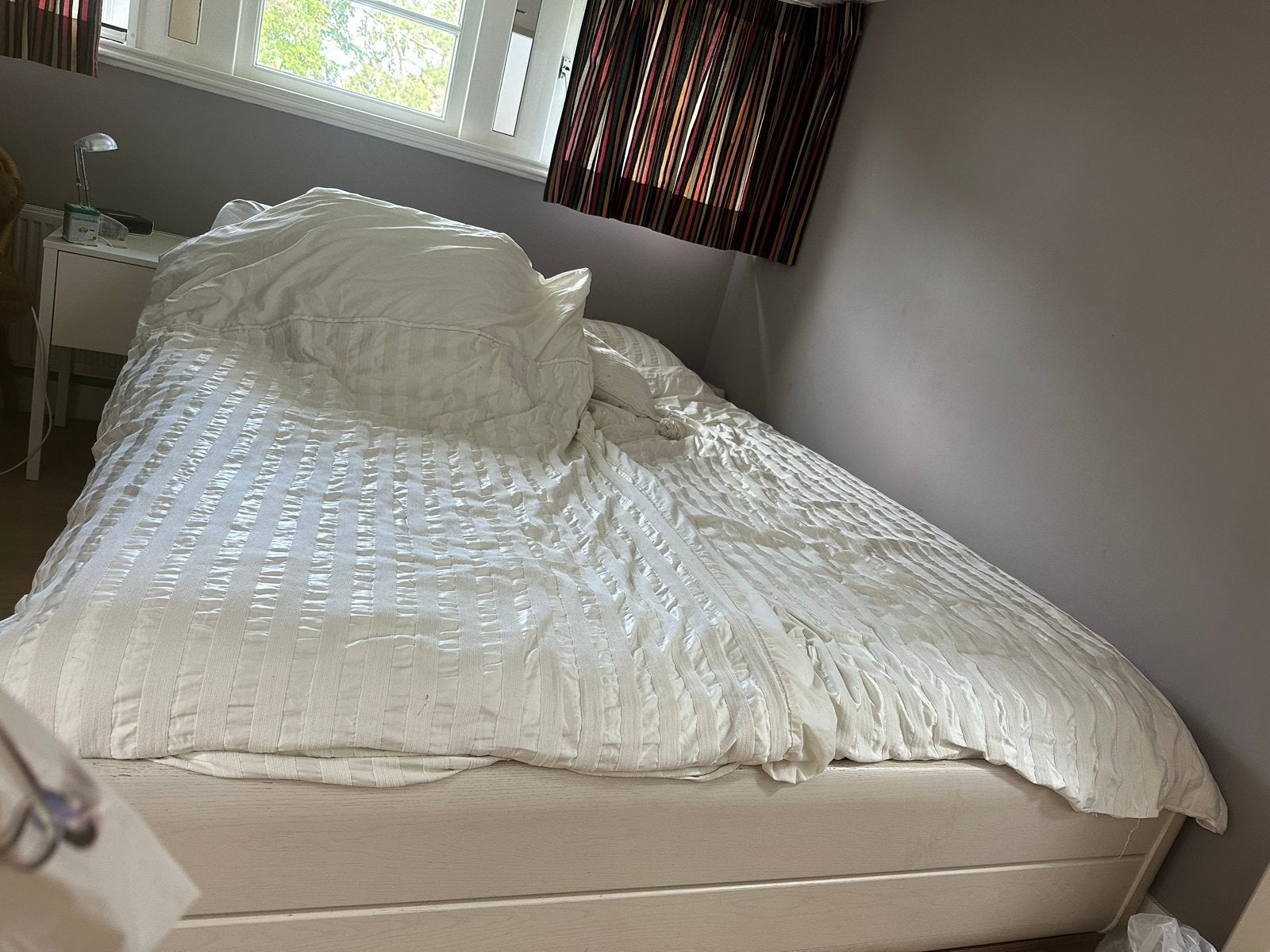 Tweepersoonsbed met aupinglattenbodem spiraal en matras, Ophalen, Wit, Tweepersoons, Overige maten