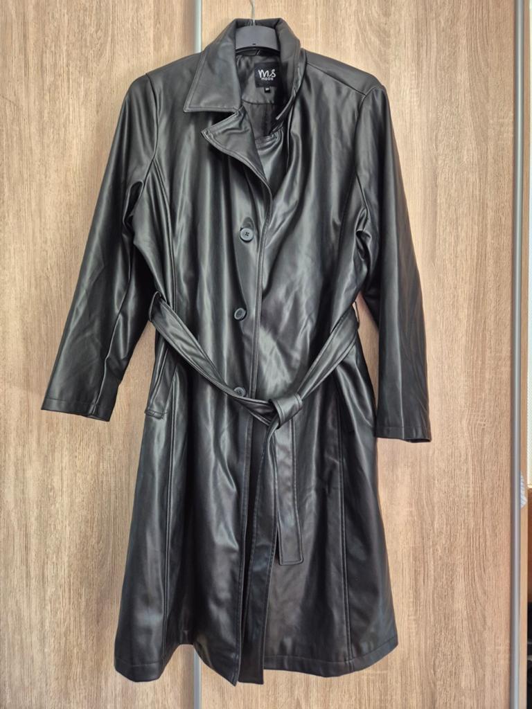 Pu trenchcoat MS mode maat 50, Zwart, Maat 46/48 (XL) of groter, Ophalen of Verzenden, Zo goed als nieuw