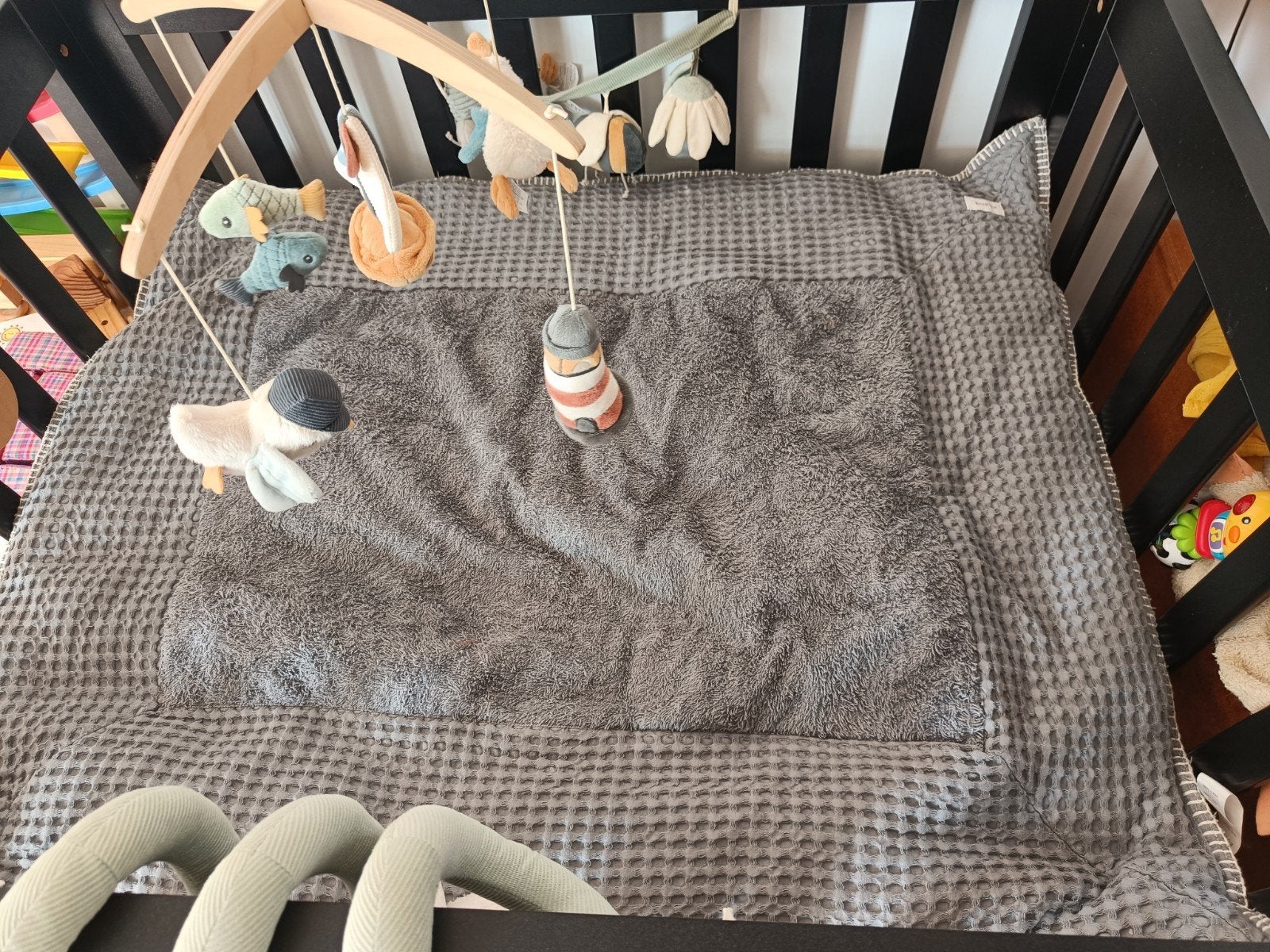 Koeka boxkleed antraciet/beige wafelstof, Kinderen en Baby's, Boxen, Ophalen, Zo goed als nieuw, Vierkant, Boxkleed