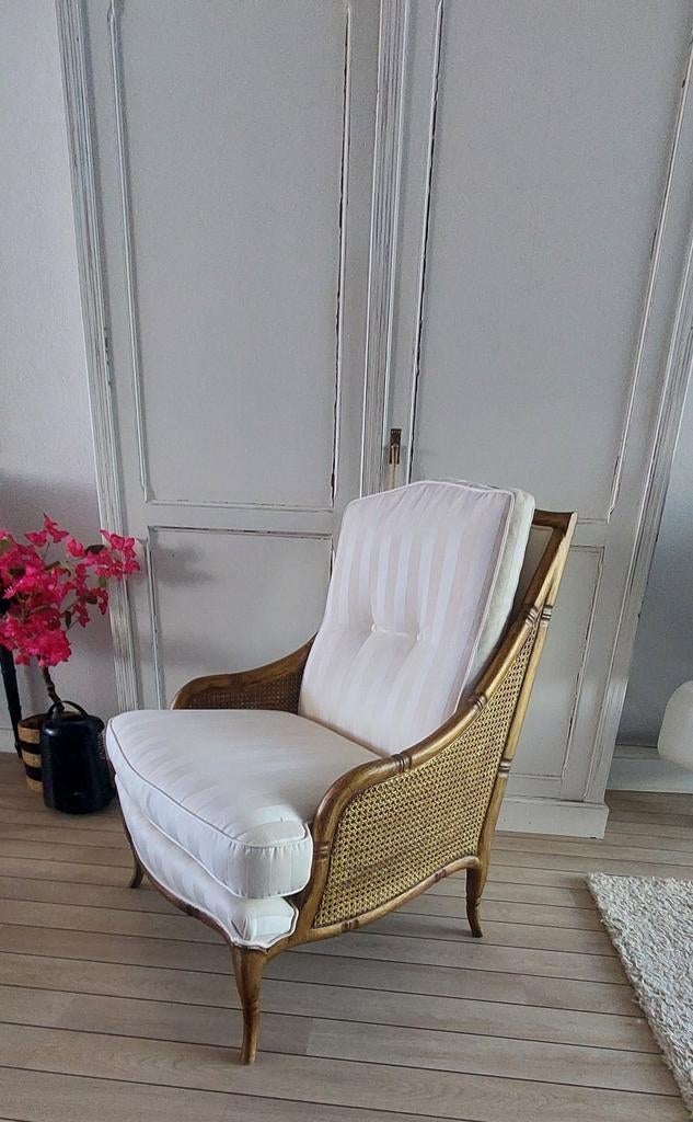 Vintage Giorgetti Fauteuil Faux Bamboe Goudkleurig, Huis en Inrichting, Ophalen, Zo goed als nieuw, 50 tot 75 cm