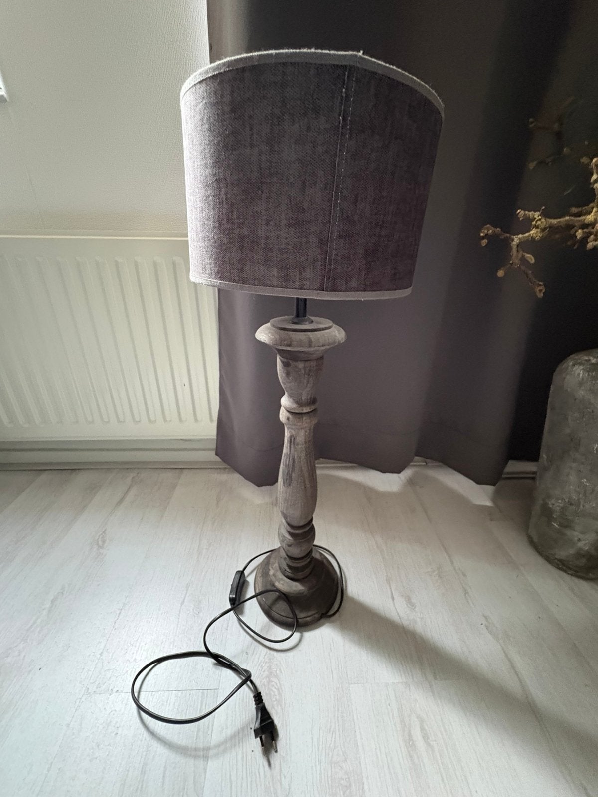 Landelijk Houten lamp incl. Grijze kap, Ophalen, Sober stoer kandelijk industrieel, Zo goed als nieuw, Minder dan 100 cm