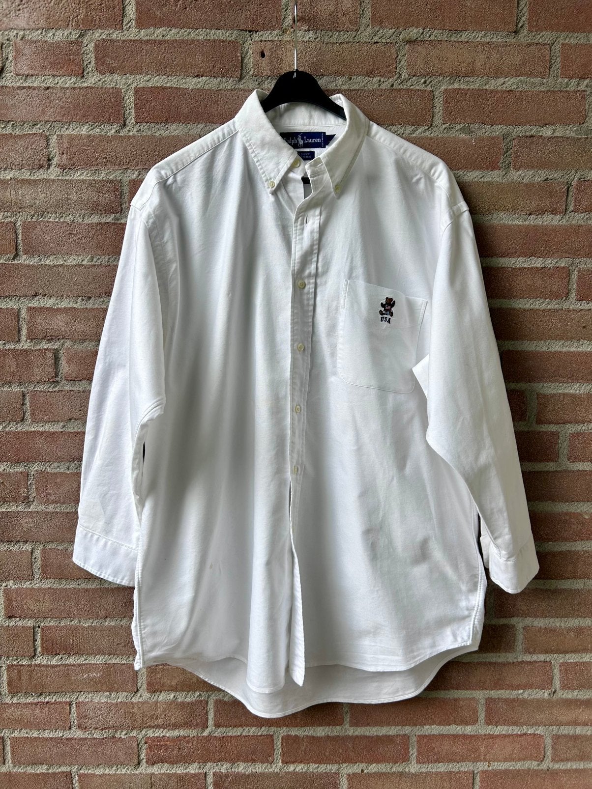 Polo Ralph Lauren Polo Bear Overhemd Preppy, Ophalen of Verzenden, Zo goed als nieuw, Wit, Halswijdte 39/40 (M)