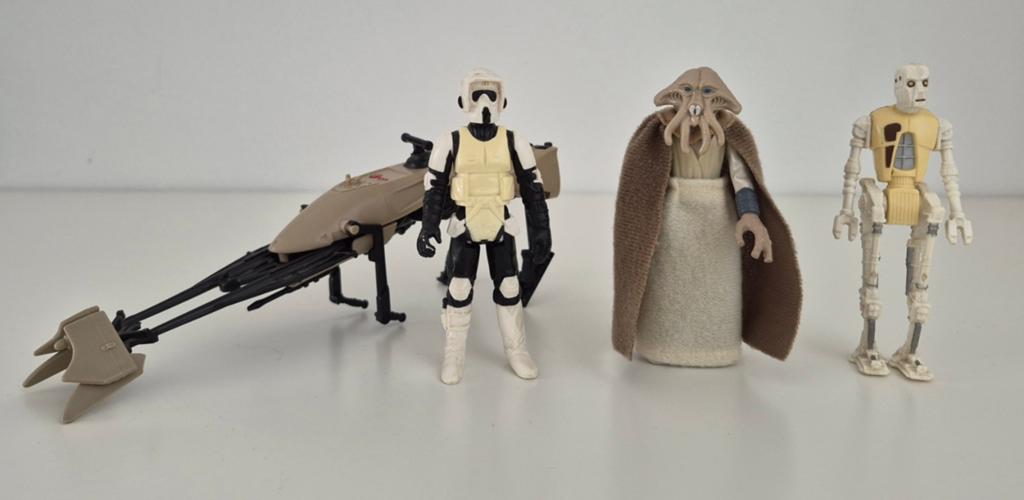 3 Vintage Star Wars Kenner figuren + Imperial Speeder Bike, Verzamelen, Star Wars, Gebruikt, Actiefiguurtje, Ophalen of Verzenden