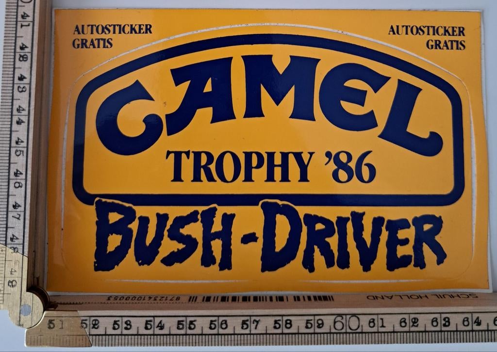 Vintage sticker Camel Trophy 1986 Bush Driver autosticker, Ophalen of Verzenden, Zo goed als nieuw