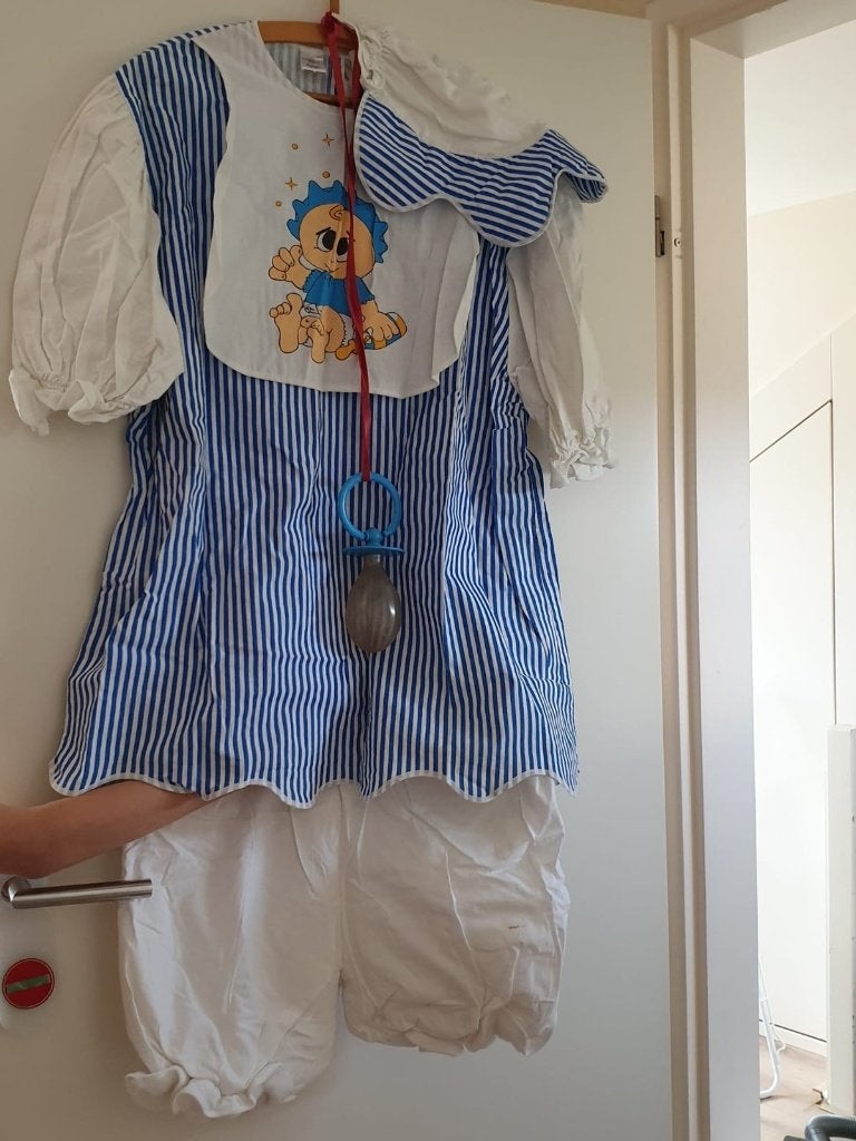 Themakleding geboorte (maat 54 man en maat 44 vrouw), Kleding | Heren, Maat 52/54 (L), Geboorte of Huwelijk, Ophalen of Verzenden