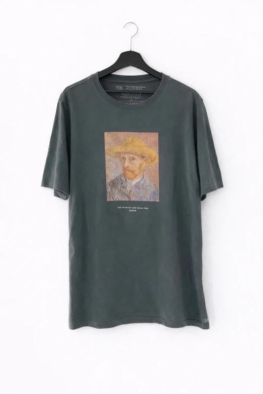 PULL&BEAR Van Gogh Zelfportret T-shirt Maat L, Ophalen of Verzenden, Gedragen, Maat 52/54 (L), Grijs
