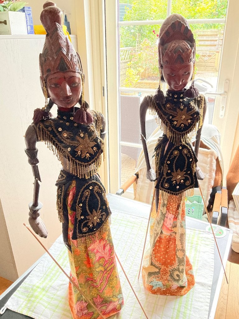Wajangpoppen, Handgemaakt, Indonesië, Meerkleurig, Houtsnijwerk