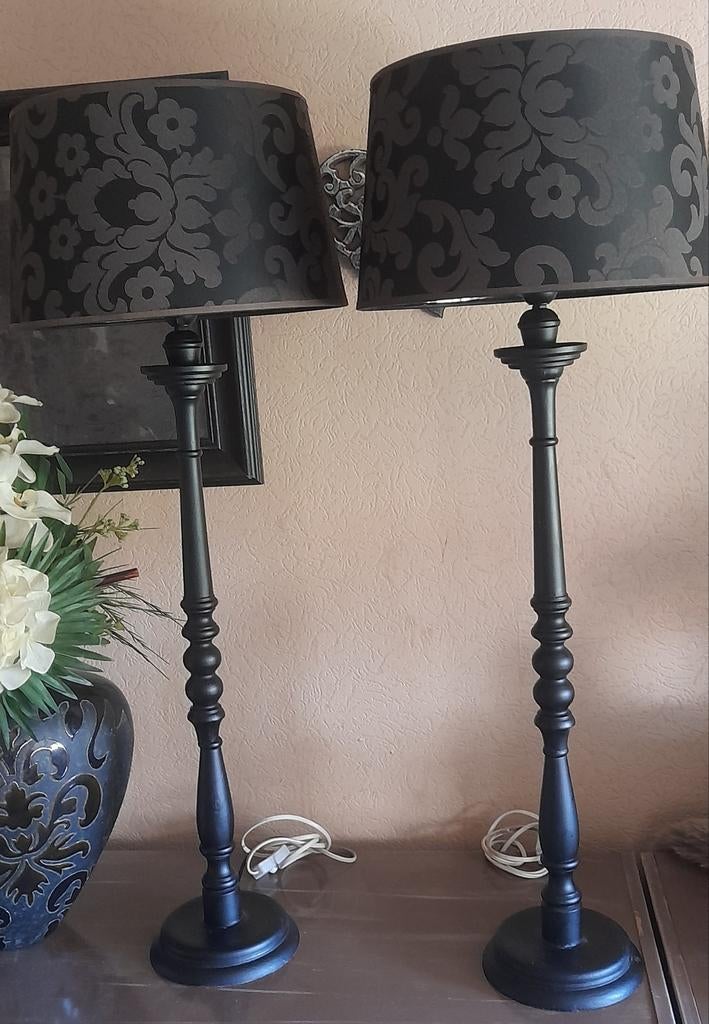 2 hoge tafellampen, Huis en Inrichting, Lampen | Tafellampen, Ophalen, Gebruikt, Stof, 75 cm of meer