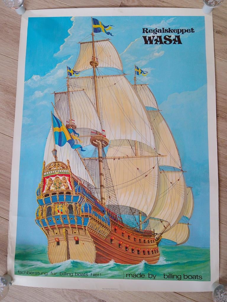 Vintage Poster Regalskeppet Wasa - Billing Boats, Verzamelen, Ophalen of Verzenden, A1 t/m A3, Overige onderwerpen, Rechthoekig Staand