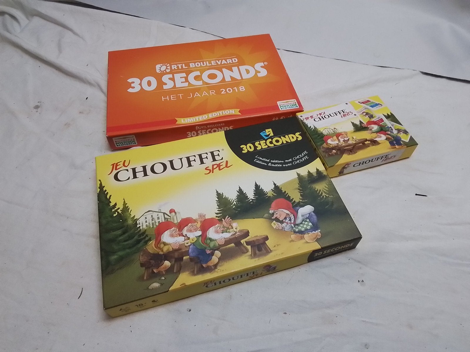 30 Seconds Spellenbundel: RTL Boulevard & Chouffe Edities, Hobby en Vrije tijd, Gezelschapsspellen | Bordspellen, Gebruikt, Drie of vier spelers