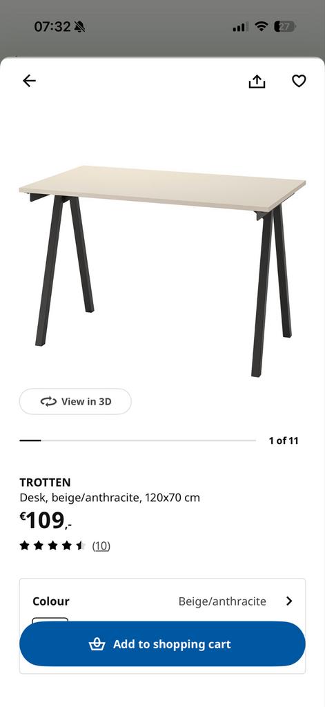 IKEA Trotten bureau - Zo goed als nieuw, Ophalen, Zo goed als nieuw, IKEA, Computerbureau