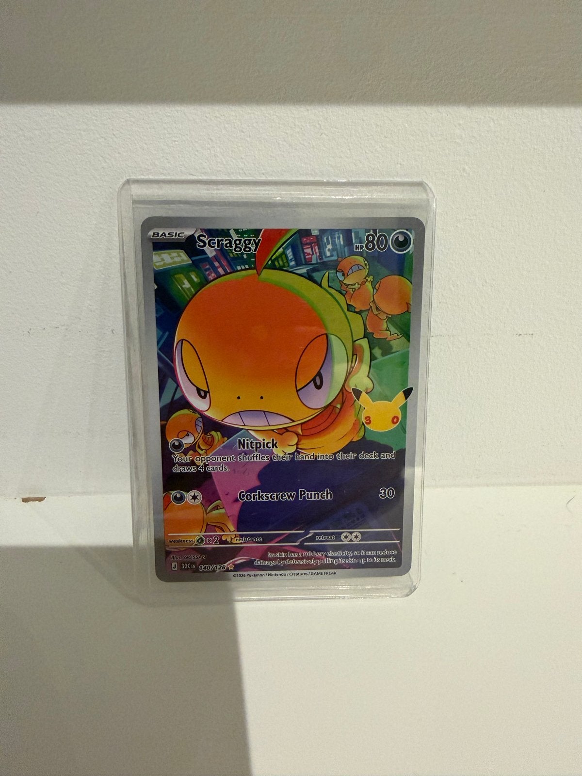Scraggy 30th Celebration Pokémon Kaart, Ophalen of Verzenden, Zo goed als nieuw, Losse kaart, Foil