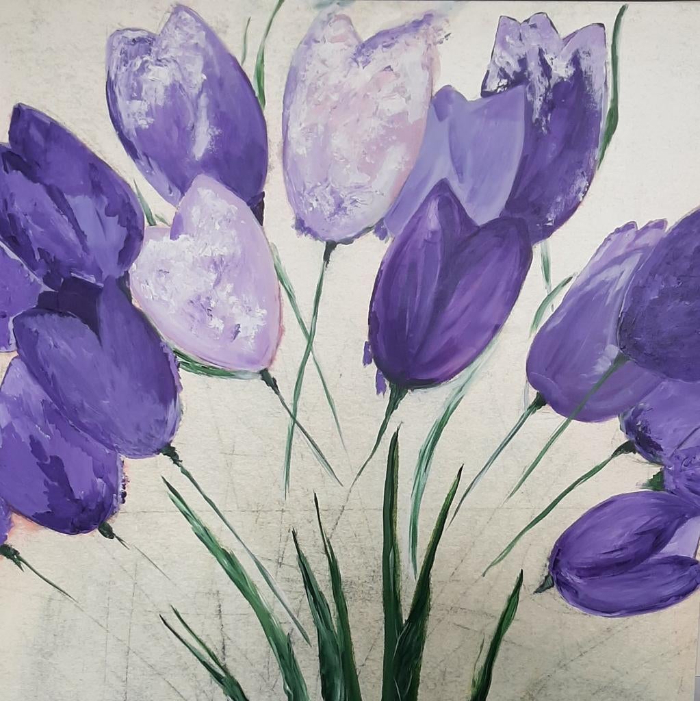 Scott Olsen - Groot kleurrijk schilderij, bloemen, Ophalen of Verzenden