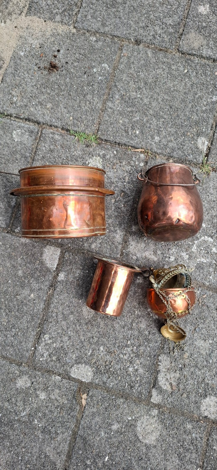 Rood koperen pannetjes en schaaltje, ketel en wierookhouder, Ophalen of Verzenden
