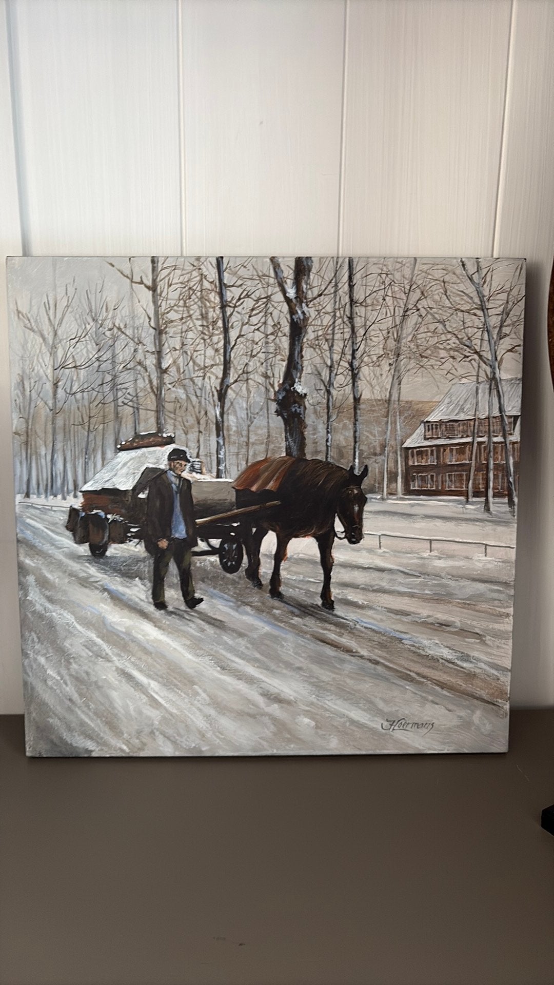 Schilderij 'Groenten en Aardappels Venten' Maliebaan 1952, Antiek en Kunst, Paneel, Gedateerd, Realistisch, Ophalen of Verzenden