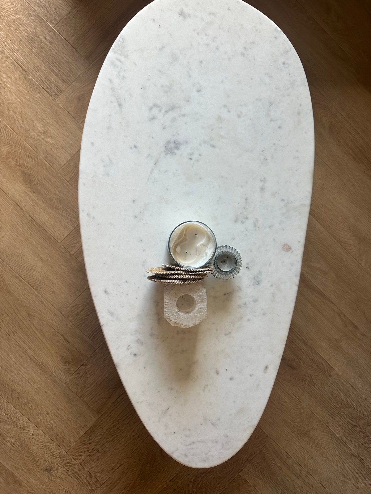 Marmeren salontafel met houten onderstel van Sissy Boy, Huis en Inrichting, Tafels | Salontafels, Ophalen, Gebruikt, 100 tot 150 cm