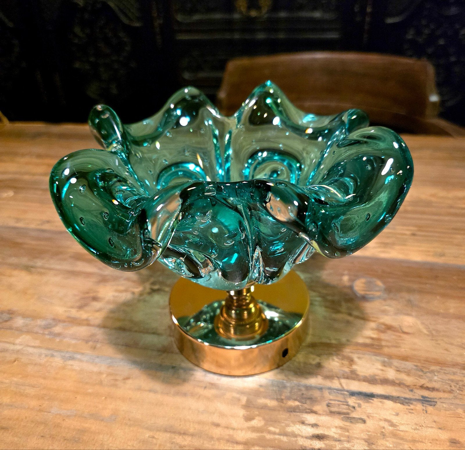 Vintage Murano glazen wandlamp. Twee stuks beschikbaar., Ophalen of Verzenden, Zo goed als nieuw, E14 (klein), Groen
