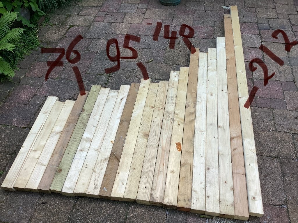 Timmerhout, houten balken, balkjes, 69 x 44, totaal 21 m., Doe-het-zelf en Verbouw, Ophalen, Minder dan 25 mm, Zo goed als nieuw