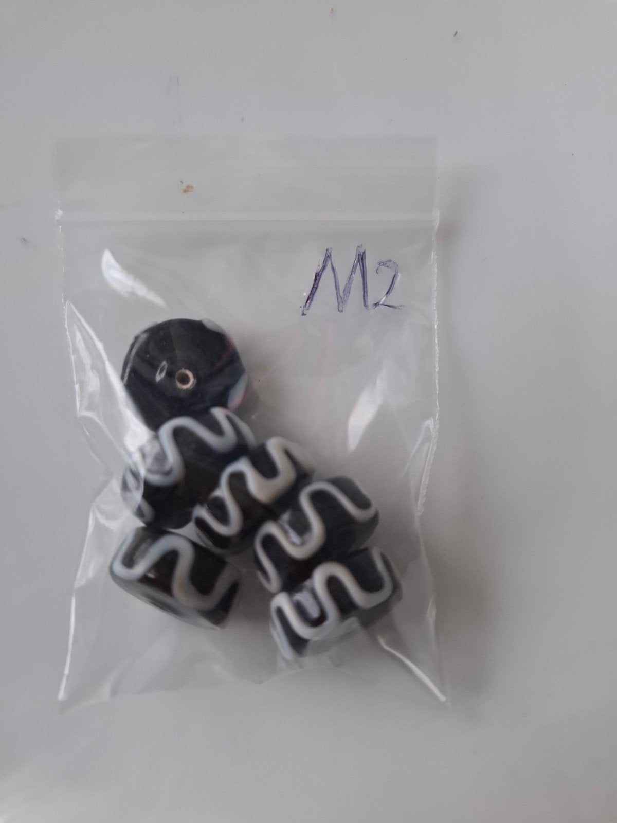 6 stuks grote lampwork glaskralen zwart wit kralen, Kraal, -, -, Nieuw