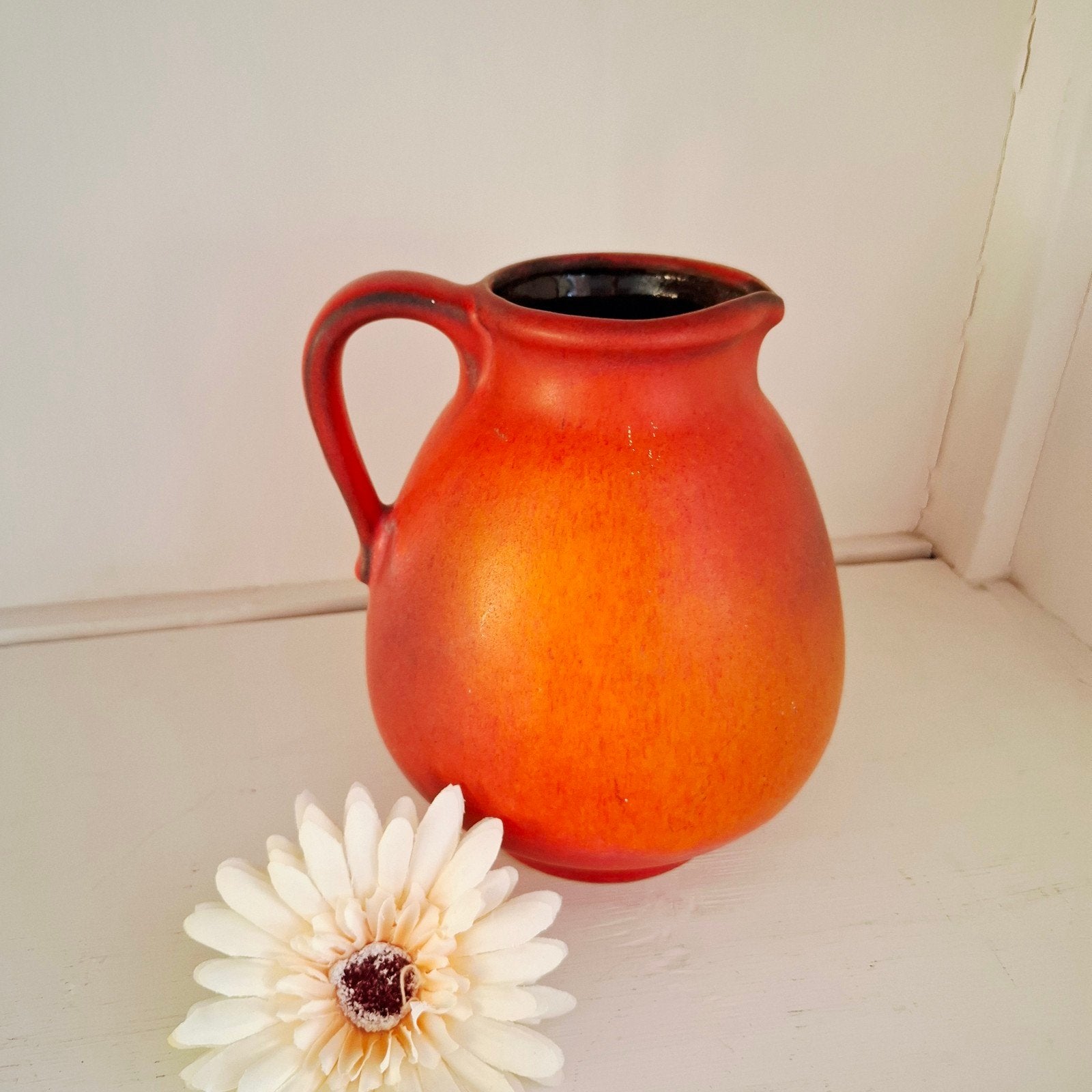 West Germany, keramieken oranje kruikvaas - 17 cm, Ophalen of Verzenden