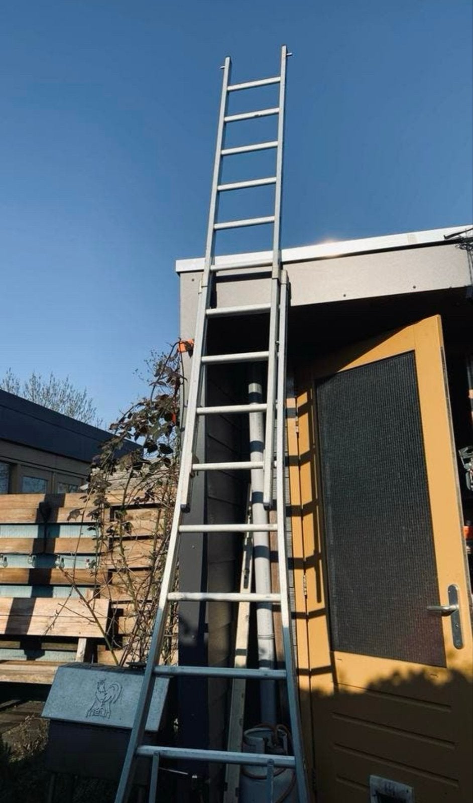Stevige aluminium ladder, uitschuifbaar, 5 meter, Ophalen, Gebruikt, Ladder, Opvouwbaar of Inschuifbaar