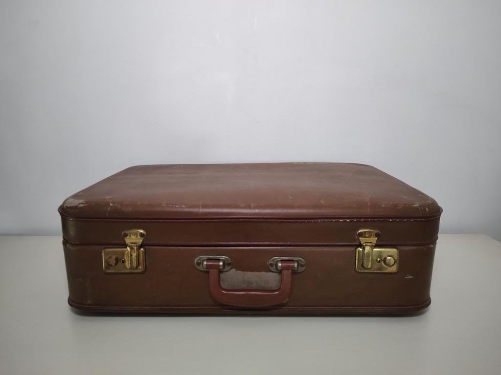 K558 VINTAGE jaren 60 koffer van geperst karton bruin, Sieraden, Tassen en Uiterlijk, Koffers, 60 tot 70 cm, Gebruikt, Hard kunststof