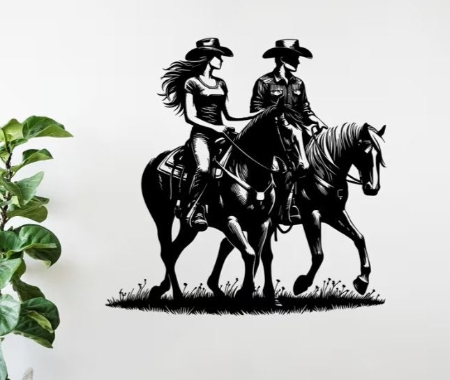 Muurdecoratie Cowboys op paard metaal, Tuin en Terras, Ophalen of Verzenden, Nieuw