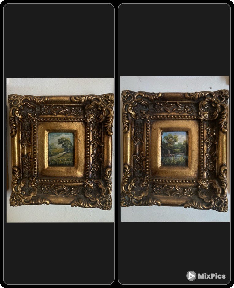 landschap olieverfschilderijtje 2 X . 25X23. Igs! P/pst., Antiek en Kunst, Kunst | Schilderijen | Klassiek, Paneel, Bijzondere lijst