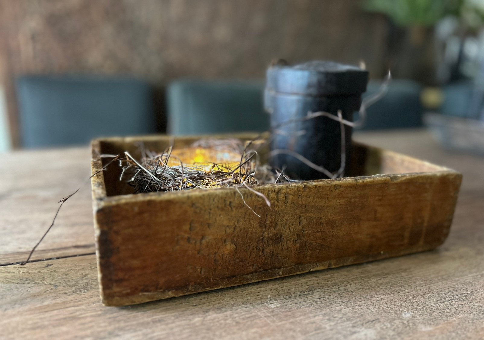 Oud houten kistje bakje sober sleets landelijk Brocante, Ophalen of Verzenden