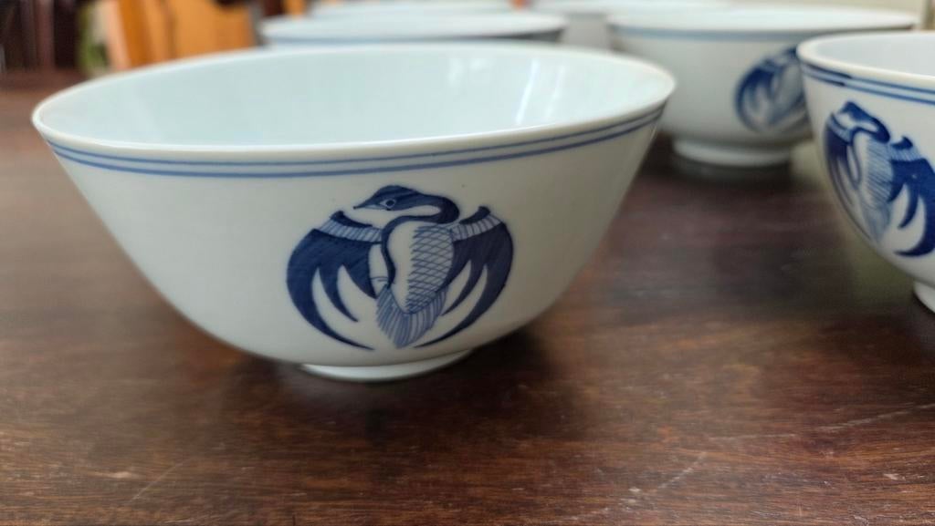 Set van 6 vintage Chinese porseleinen schaaltjes met vogel, Ophalen