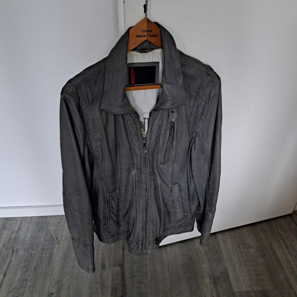 leren jack, Ophalen of Verzenden, Gedragen, Maat 52/54 (L), Grijs