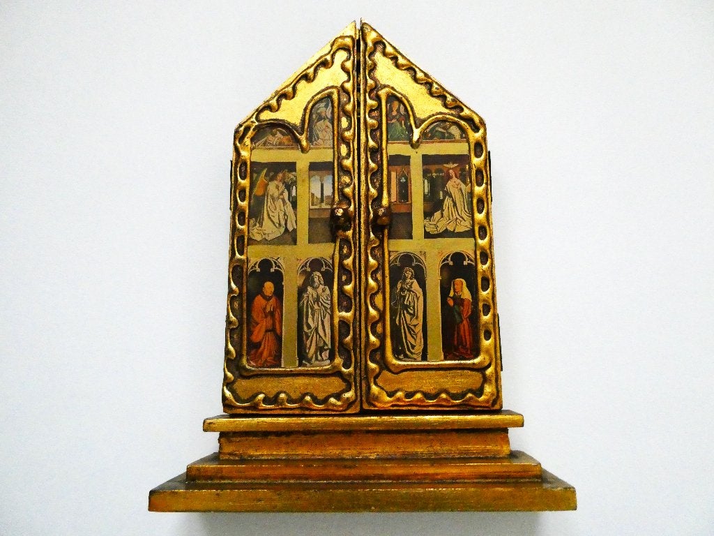 Drieluik Icoon verguld Het Lam Gods naar gebroeders Van Eyck, Antiek en Kunst, Ophalen of Verzenden