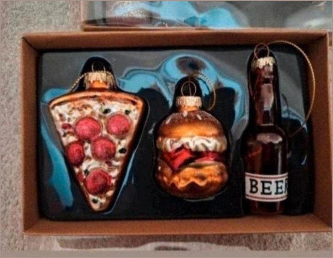 5 x kerstbel hanger food/ eten. Glas. Nieuw, Ophalen, Nieuw