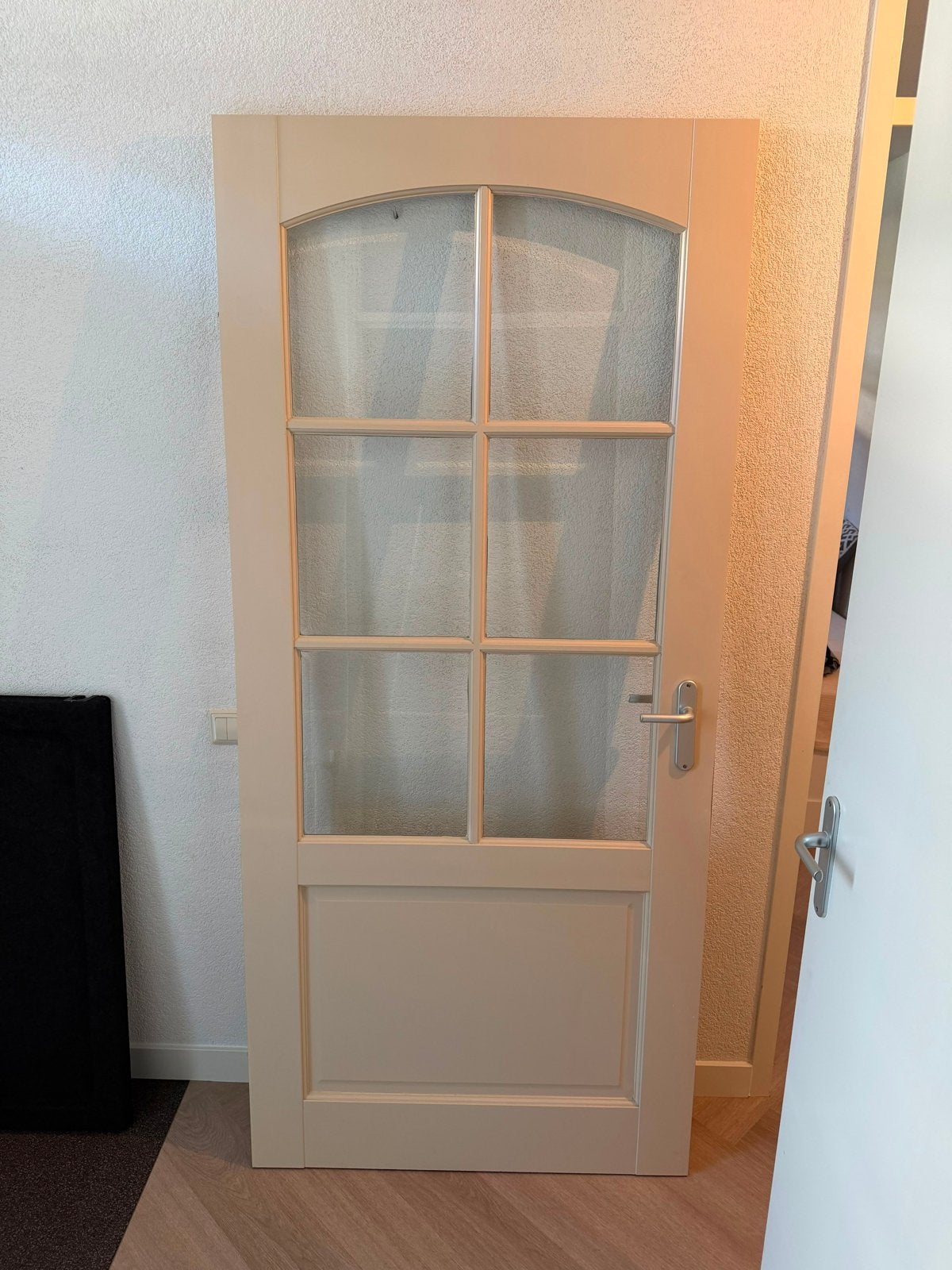 Massieve opdekdeur linksdraaiend met facetglas 95x210,2, Ophalen, Gebruikt, 80 tot 100 cm, Binnendeur