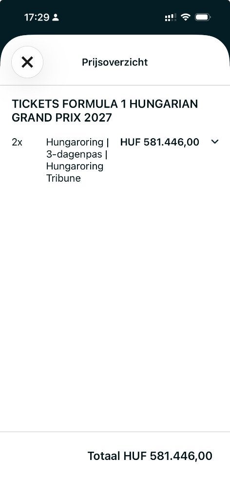 Tribune tickets Formule 1 Hongarije, Twee personen, Juli