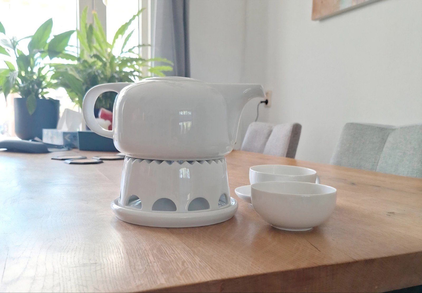 Arzberg theepot met theelicht en 2 kopjes - Wit porselein, Ophalen, Nieuw, Theepot, Arzberg