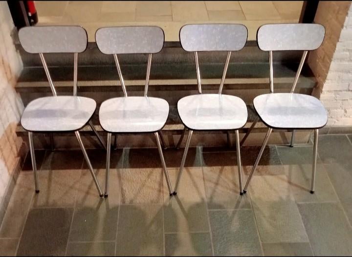 Vier formica stoelen, Ophalen, Vier, Grijs, Metaal