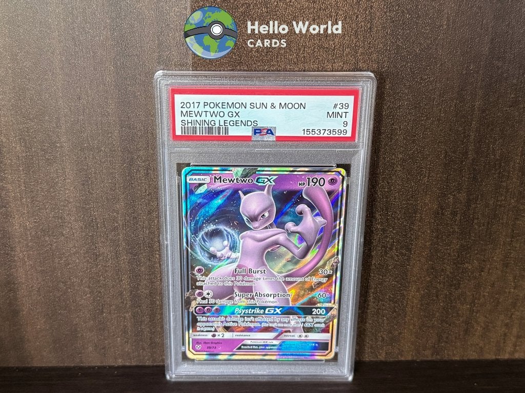 Mewtwo GX Full Art 39/73 - PSA 9 - Shining Legends, Ophalen of Verzenden, Zo goed als nieuw, Losse kaart, Foil