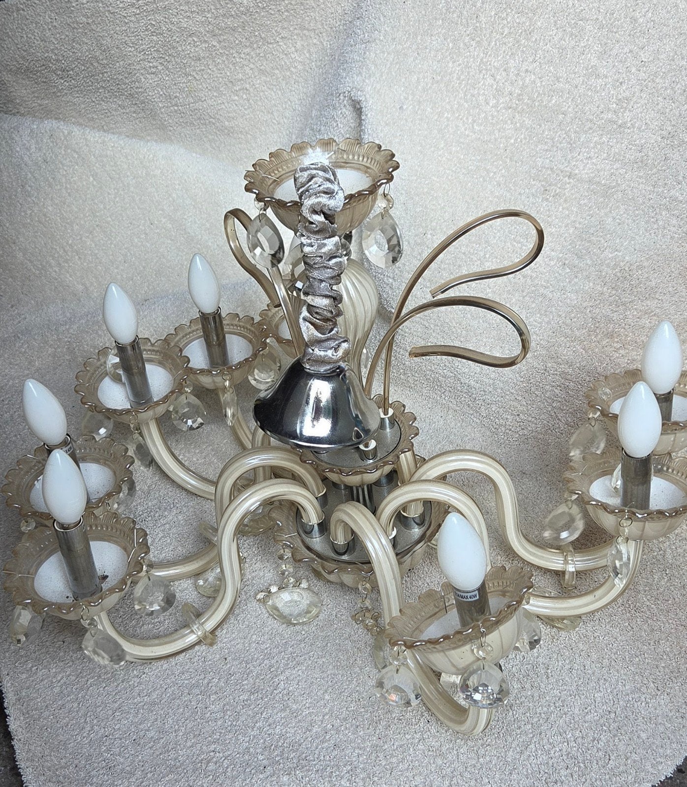 Vintage Kroonluchter met Kristallen en 6 Lichtpunten, Huis en Inrichting, Ophalen, Gebruikt, 50 tot 100 cm, Klassiek, Vintage