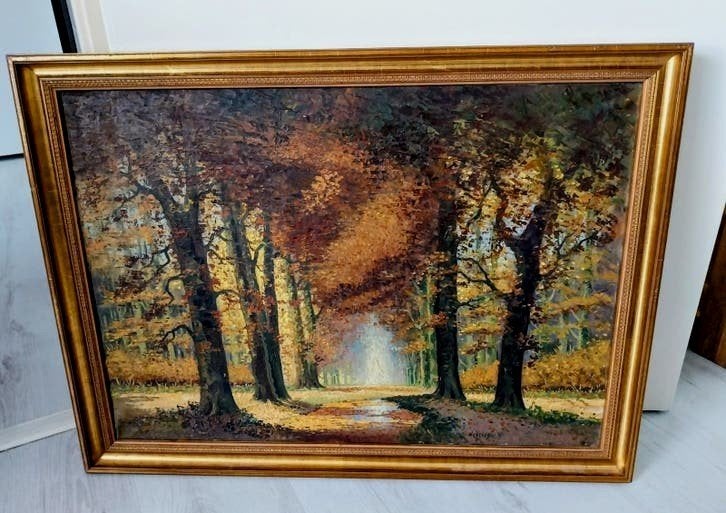 Schilderij 'Herfstbos' van de Vries - Olieverf op doek, Ophalen