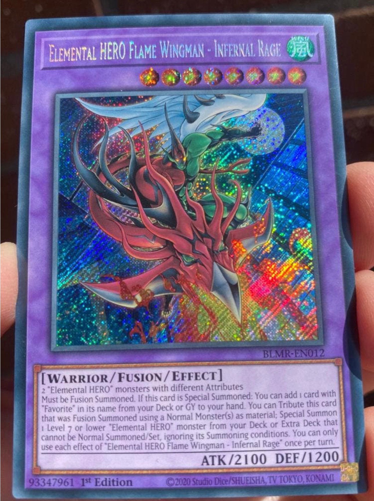 Yu-Gi-Oh! Elemental HERO Flame Wingman-Infernal Rage BLMR !, Ophalen of Verzenden, Zo goed als nieuw, Losse kaart, Foil