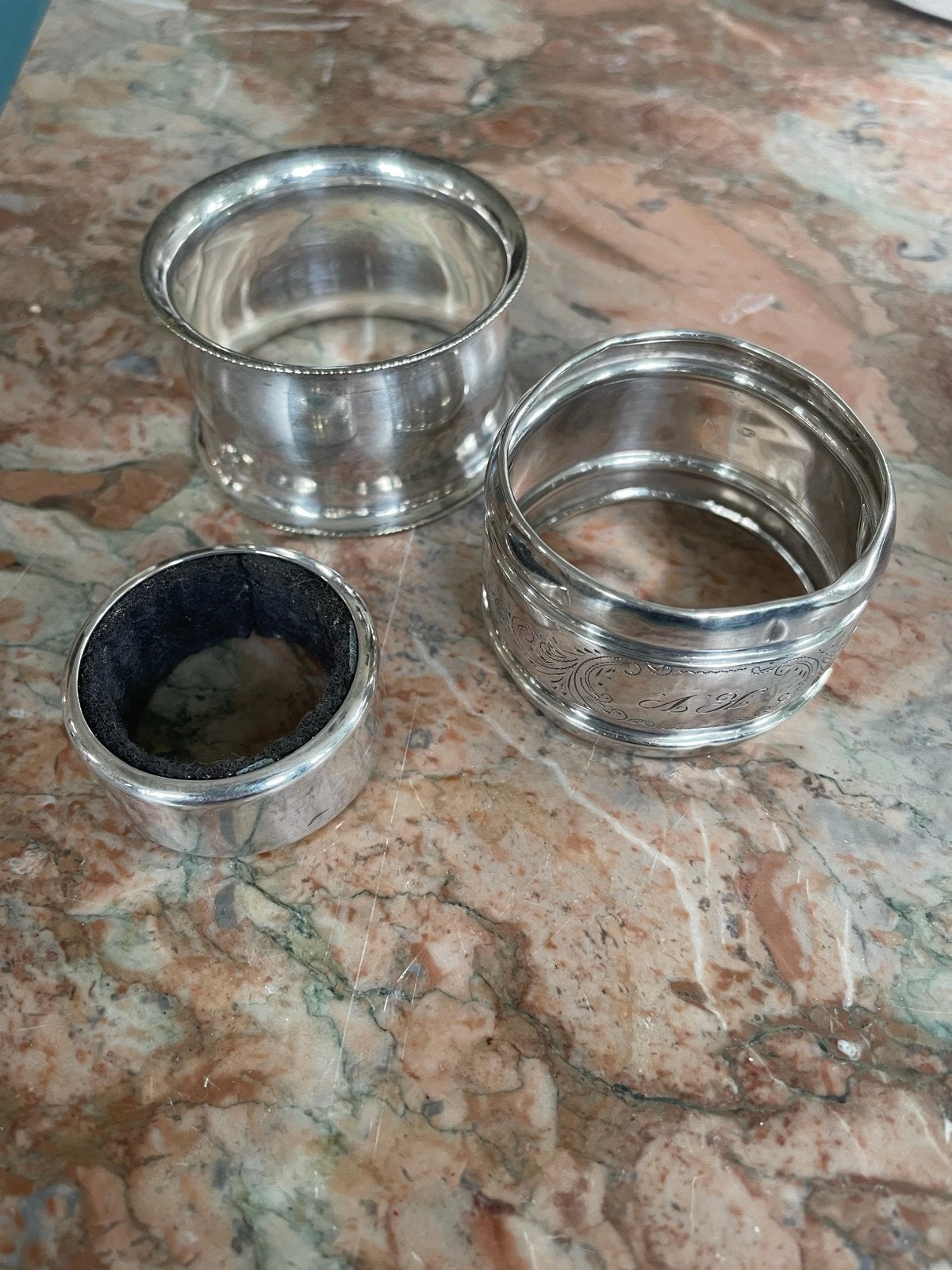 Set van 3 Verzilverde Servetringen - Elegant & Uniek, Antiek en Kunst, Antiek | Goud en Zilver, Ophalen of Verzenden, Zilver