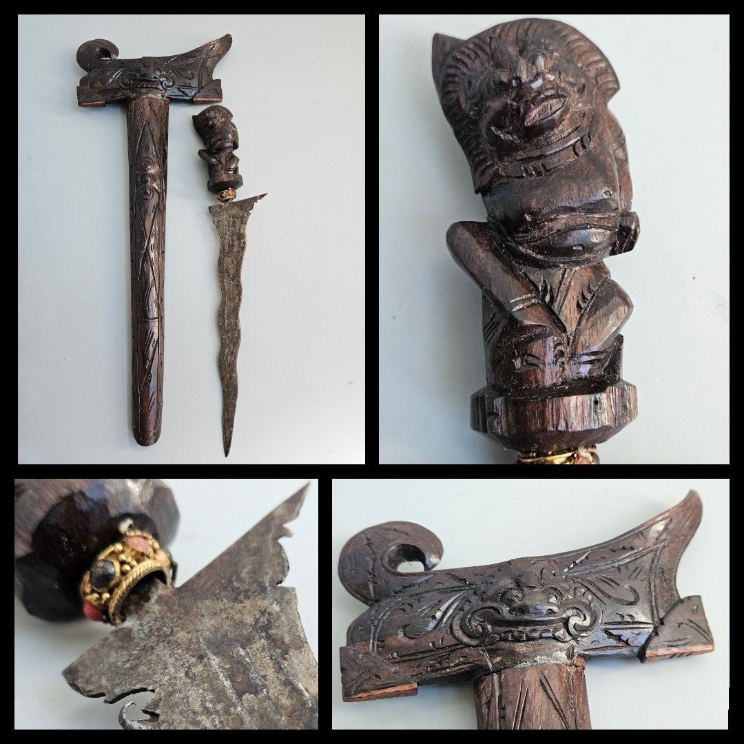 antieke Indonesische keris of kris in houten schede, Antiek en Kunst, Hout, Wapen, Handgemaakt, Ophalen of Verzenden